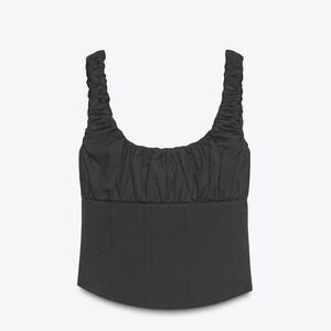 Zara Black Ruched Corset Top Square Neck Sleeveless Cropped 3641/818 Size M